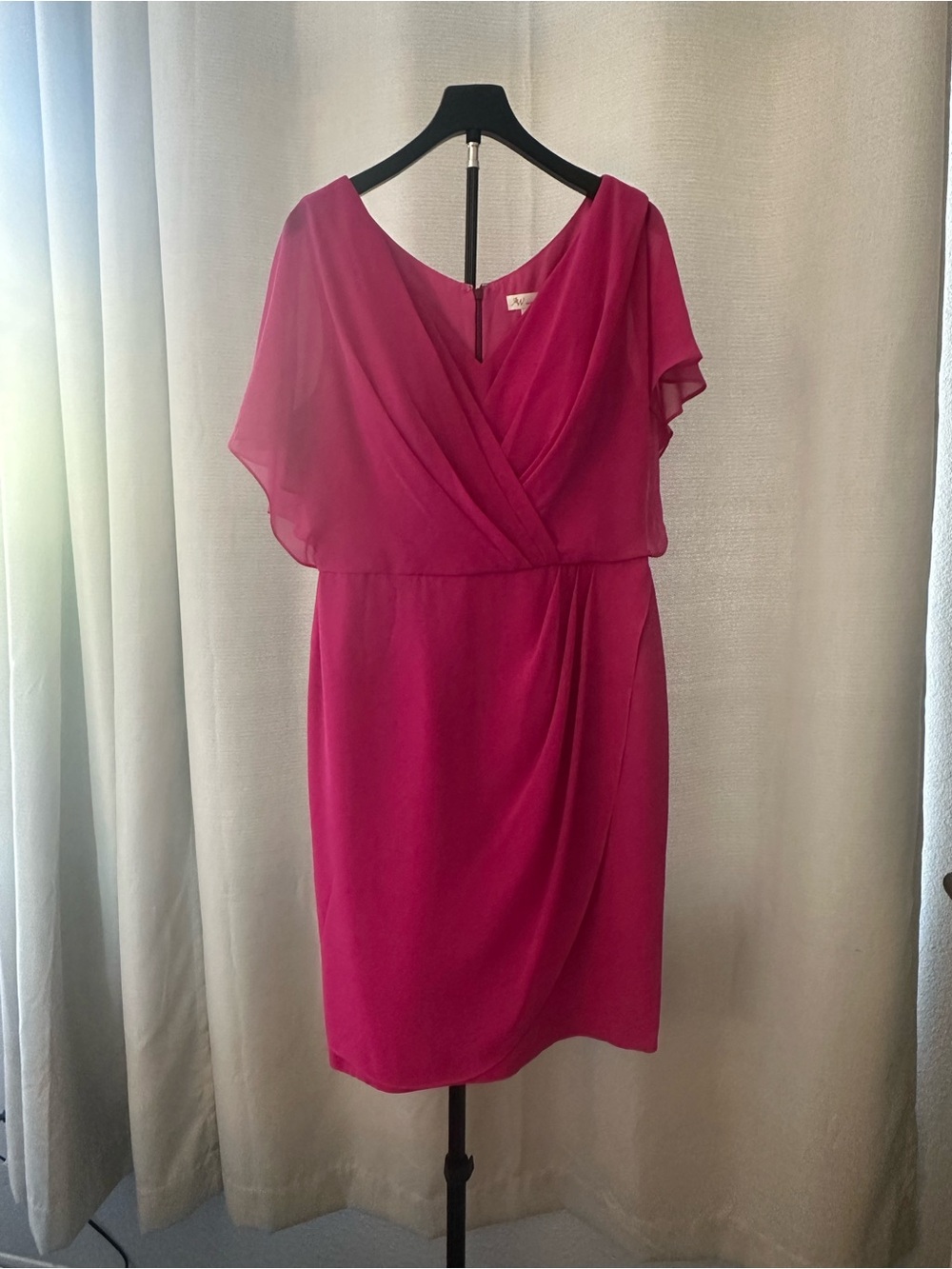 AW Bridal Elegant Fuchsia Midi Dress with Draped Wrap Bodice
